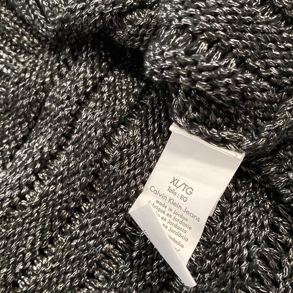 𝅺calvin KLEIN JEANS SZ M & Sz XL BLACK MIXED KNIT METALLIC SILVER WEAVE sweater - Picture 12 of 12